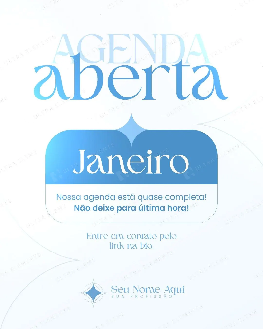 Post Agenda Aberta azul minimalista com mês em destaque (feed)