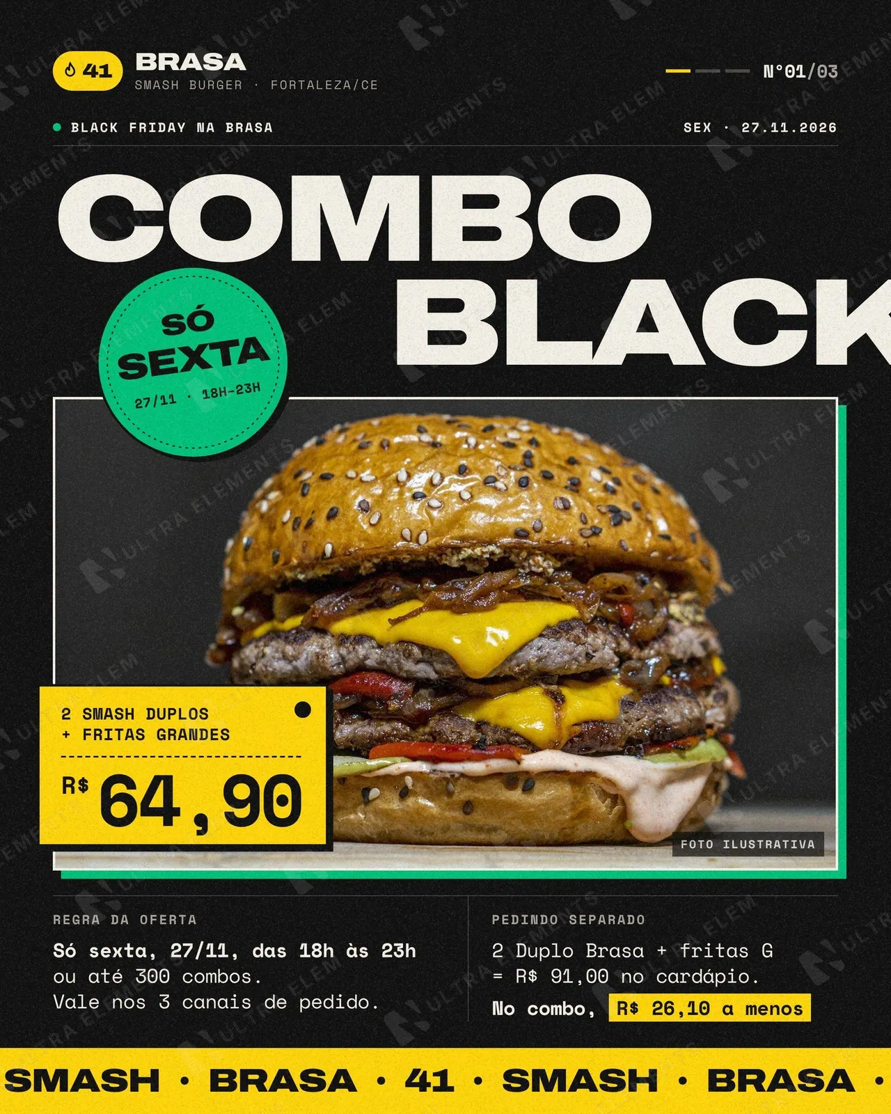 Post Black Friday para hamburgueria: Combo Black com etiqueta de preço (feed) — imagem 1 de 3