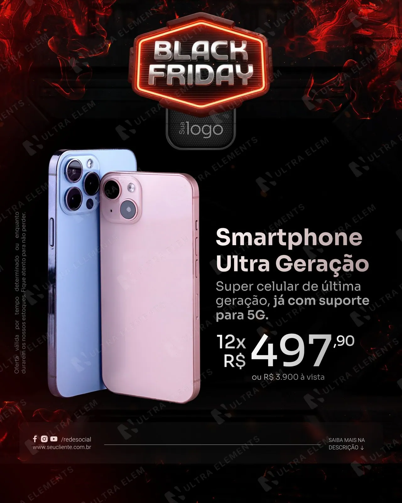 Post Esquenta Black Friday: oferta de smartphones azul e rosa parcelada (feed)