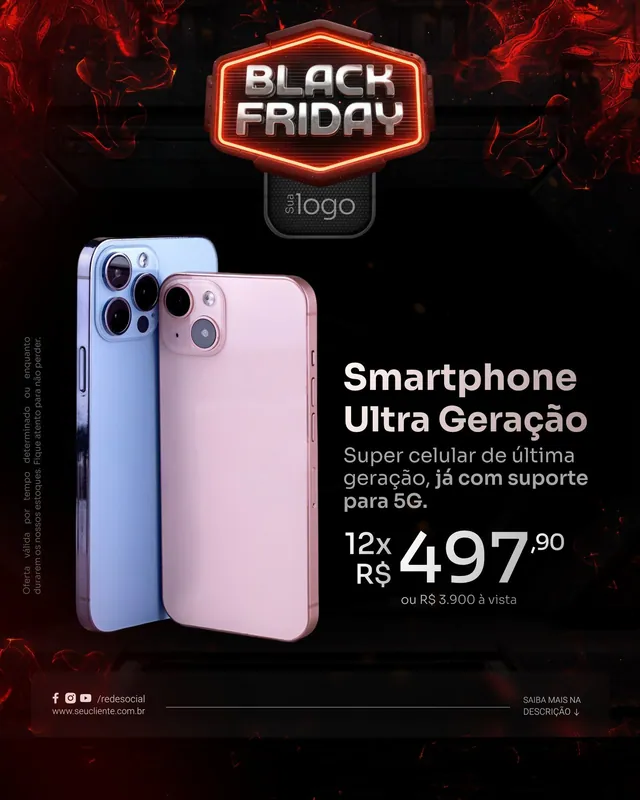 Post Esquenta Black Friday: oferta de smartphones azul e rosa parcelada (feed)