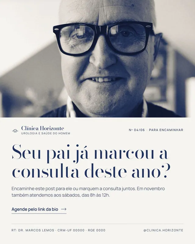 Post Novembro Azul: "Seu pai já marcou a consulta deste ano?" com foto em duotone azul (feed)