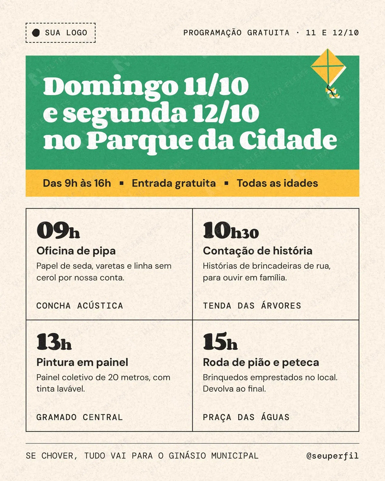 Post Dia das Crianças 11 e 12/10 programação gratuita no parque: grade de 4 horários — imagem 1 de 2