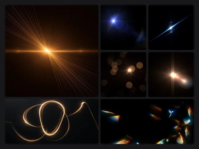 Luzes e lens flares em fundo preto (7 efeitos em alta resolução)