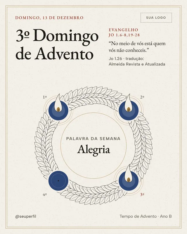 Post 3º Domingo de Advento (luterana): 3 velas azuis acesas, Alegria e Jo 1.26