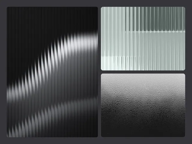 Texturas de vidro canelado e fosco – 3 fundos em preto, prata e verde-acinzentado