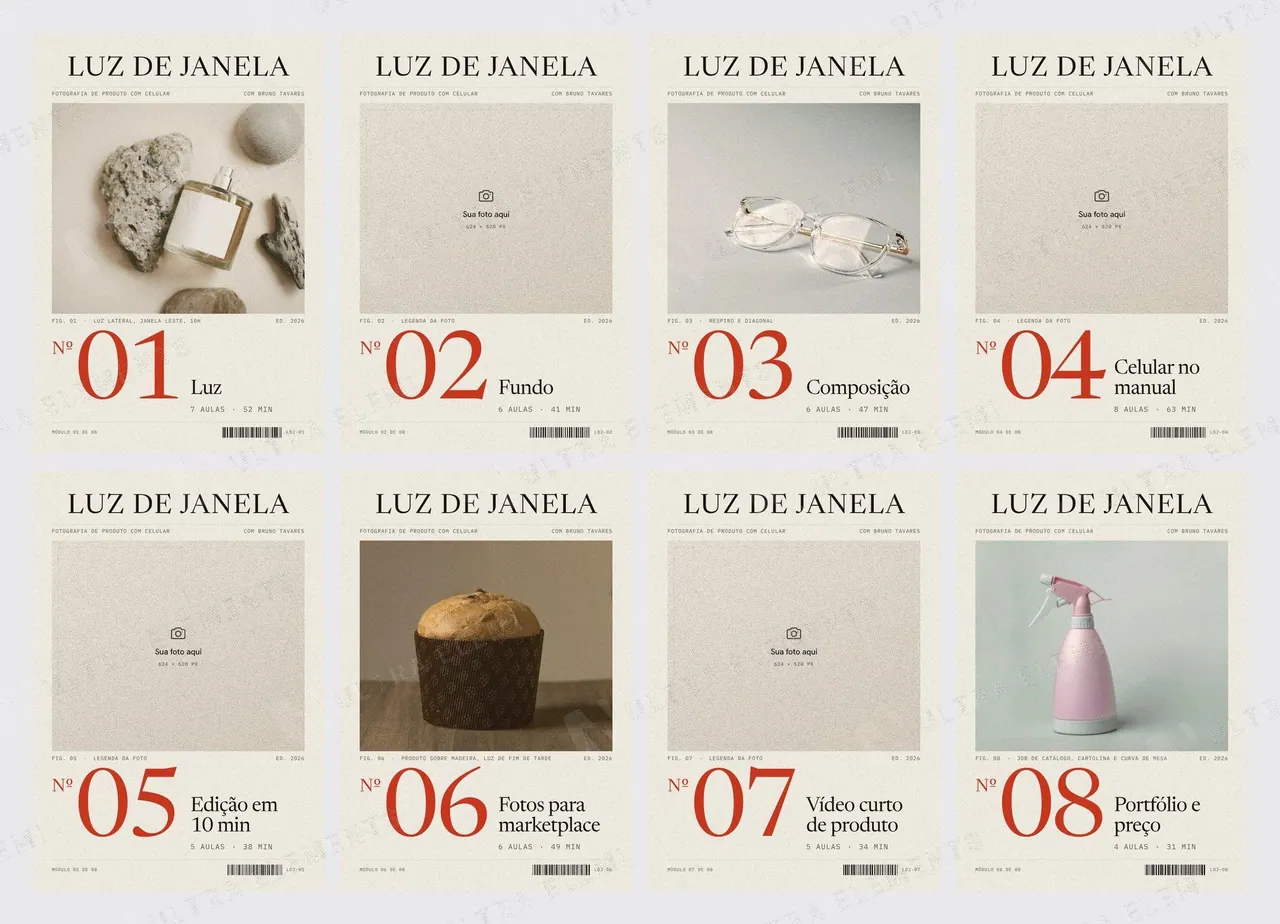 Capas de módulo estilo revista com Nº gigante: 8 módulos em claro e escuro — imagem 1 de 4