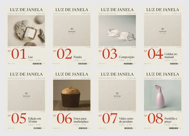 Capas de módulo estilo revista com Nº gigante: 8 módulos em claro e escuro