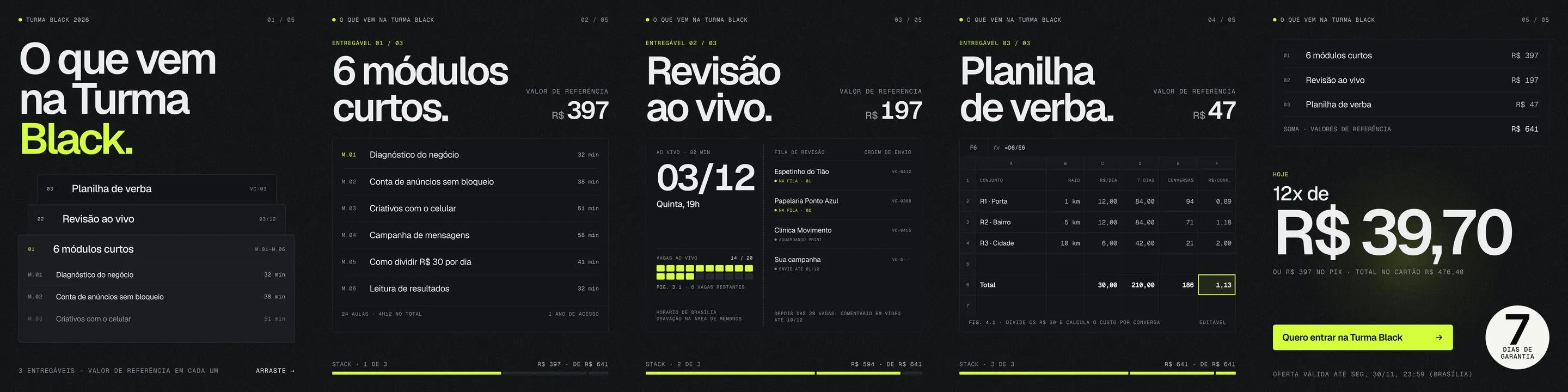 Carrossel Black Friday stack de oferta: o que vem no curso em 5 slides