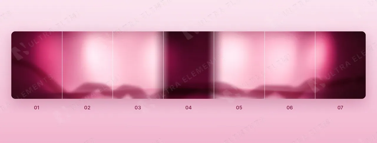 Fundo de estúdio rosa panorâmico para carrossel de 7 slides contínuos (com slide vinho) — imagem 1 de 3