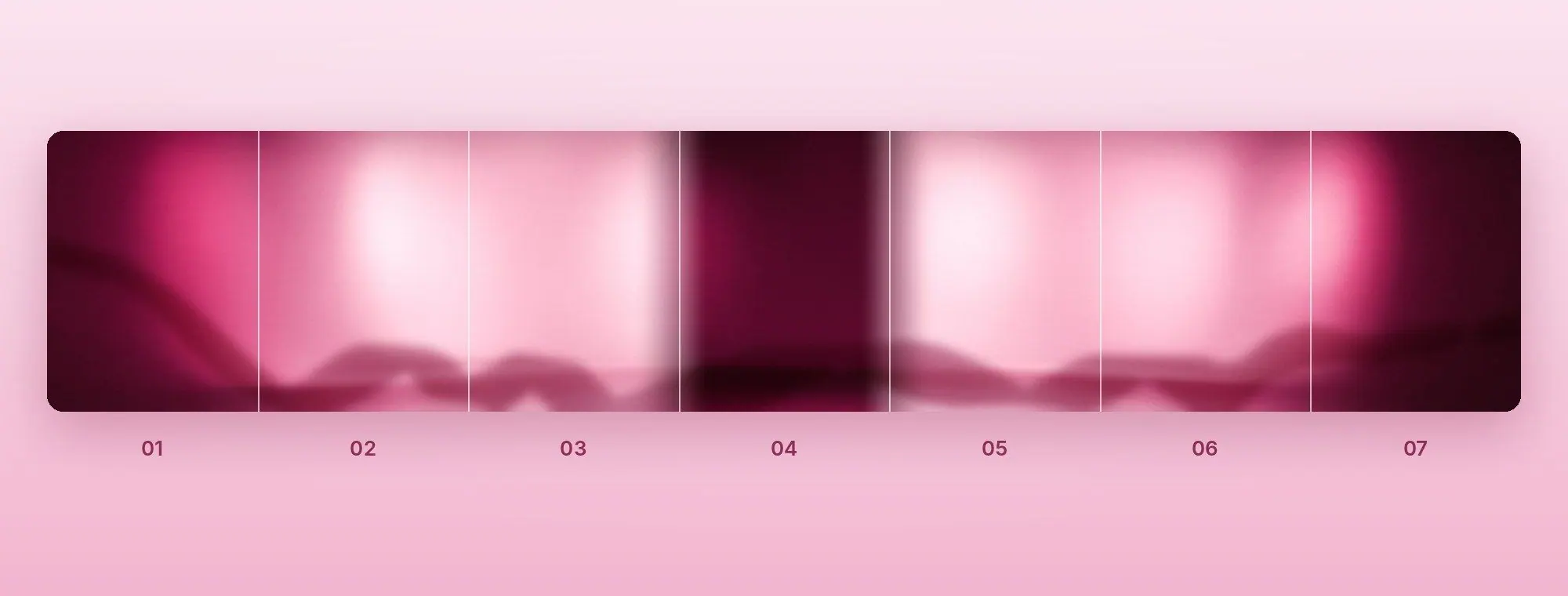 Fundo de estúdio rosa panorâmico para carrossel de 7 slides contínuos (com slide vinho)