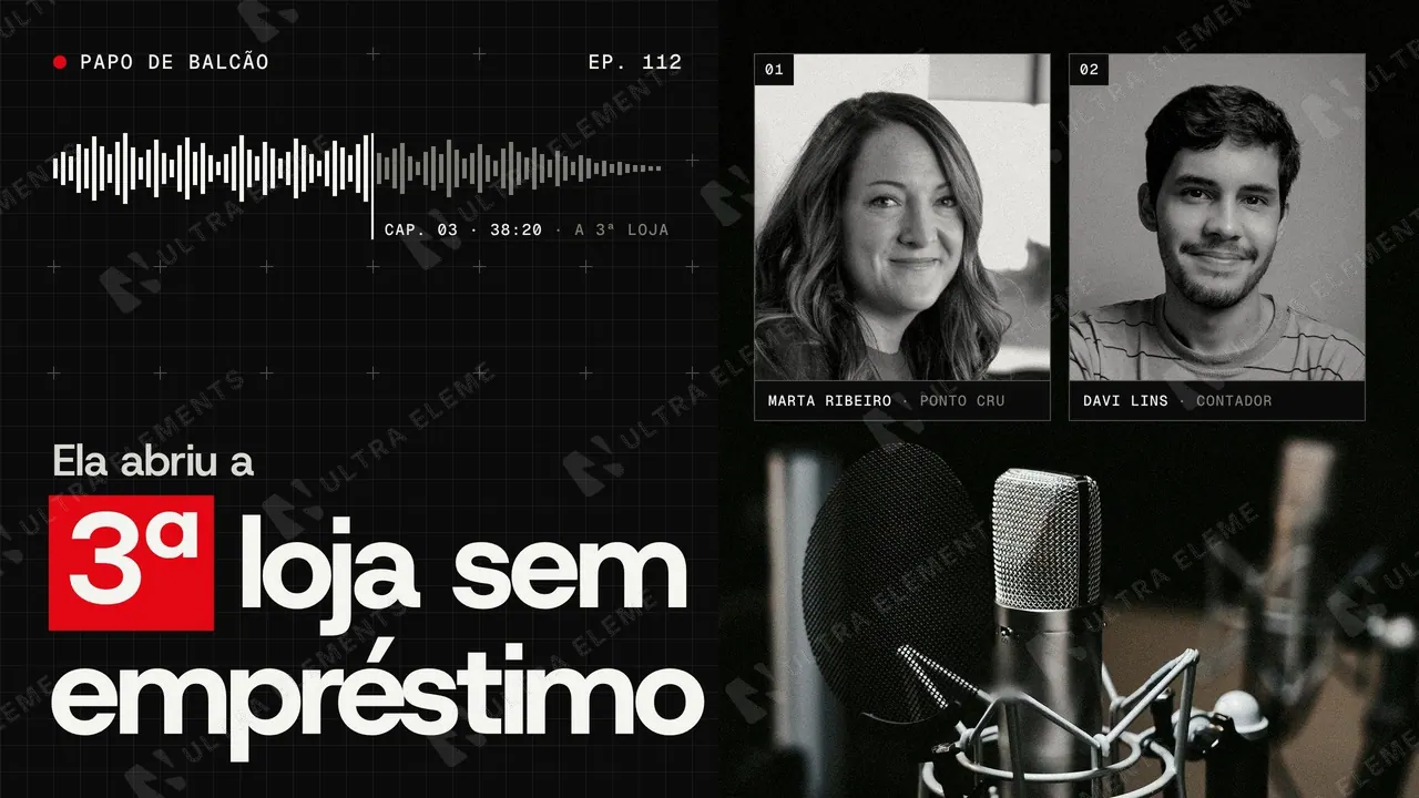 Thumbnail YouTube de podcast: episódio com onda de áudio e 2 convidados — imagem 1 de 4