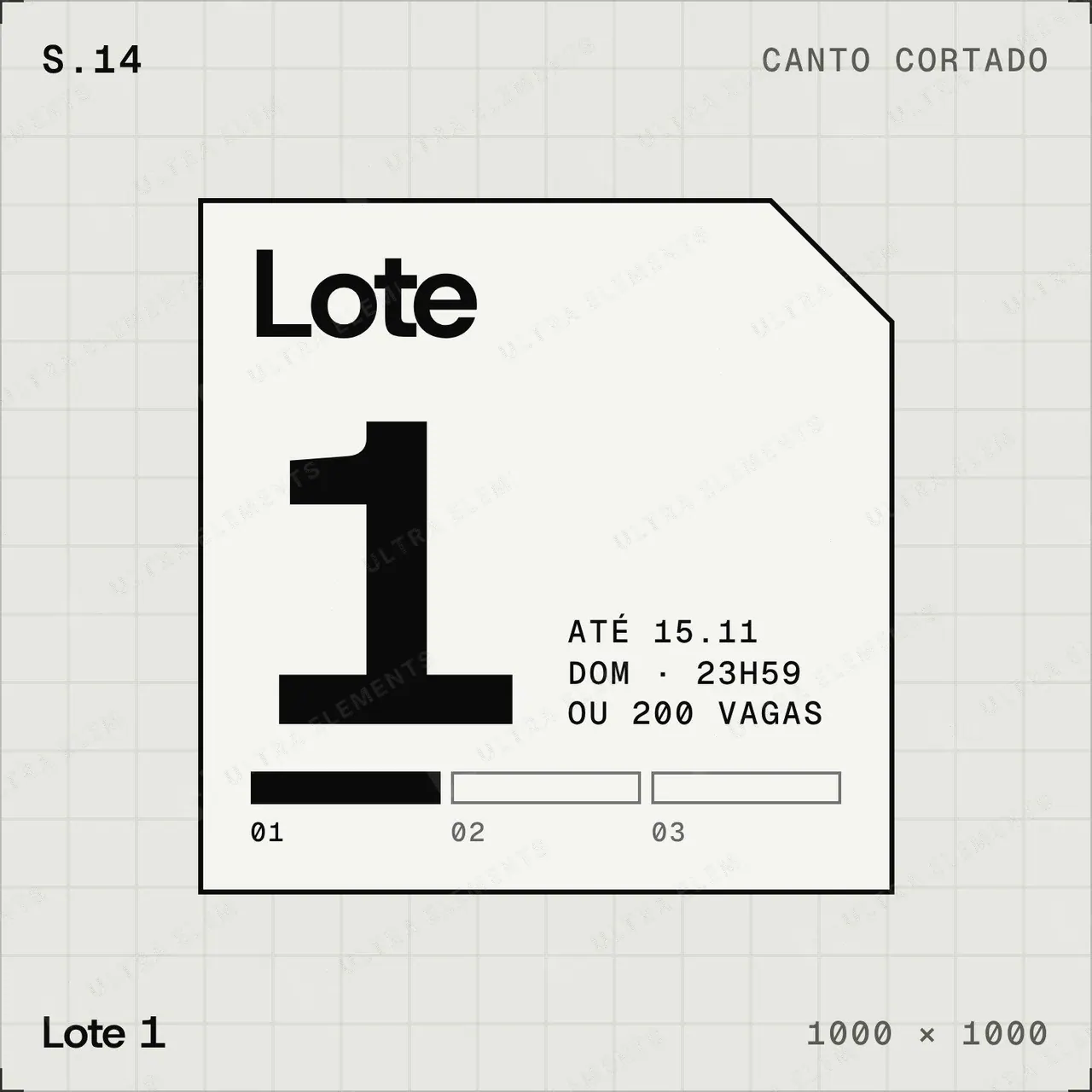 Selo plano Lote 1: número gigante e régua de lotes — imagem 1 de 4