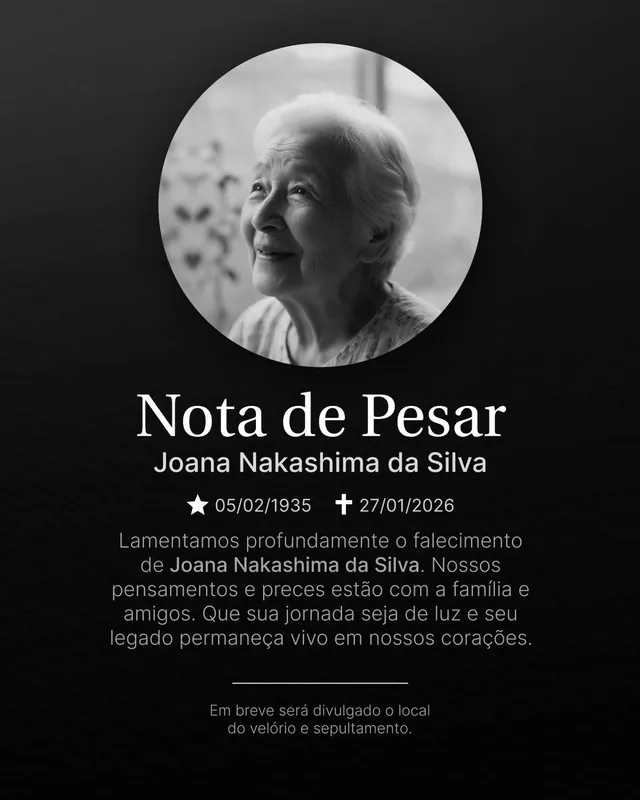 Post Nota de Pesar: clássico serifado com datas (feed + story escuro)