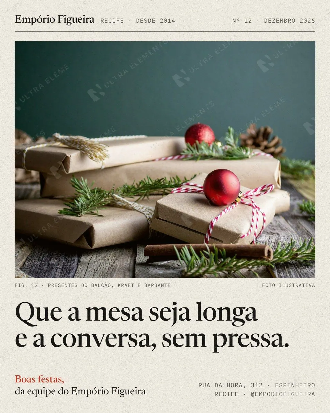 Post Boas Festas estilo revista: presentes em kraft e mensagem (feed) — imagem 1 de 2