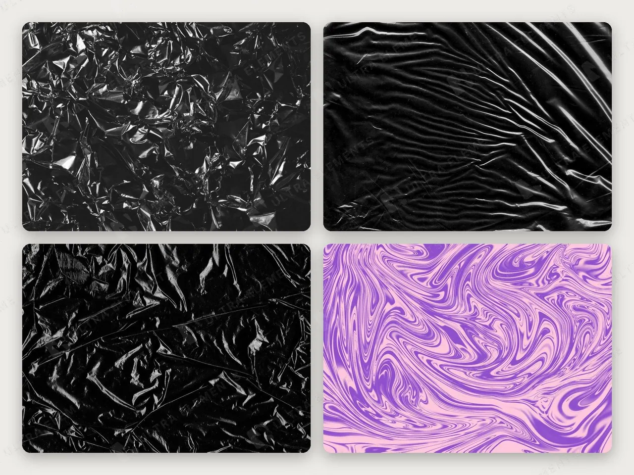 Texturas de plástico preto + fundo líquido roxo (4 fundos em alta resolução) — imagem 1 de 5