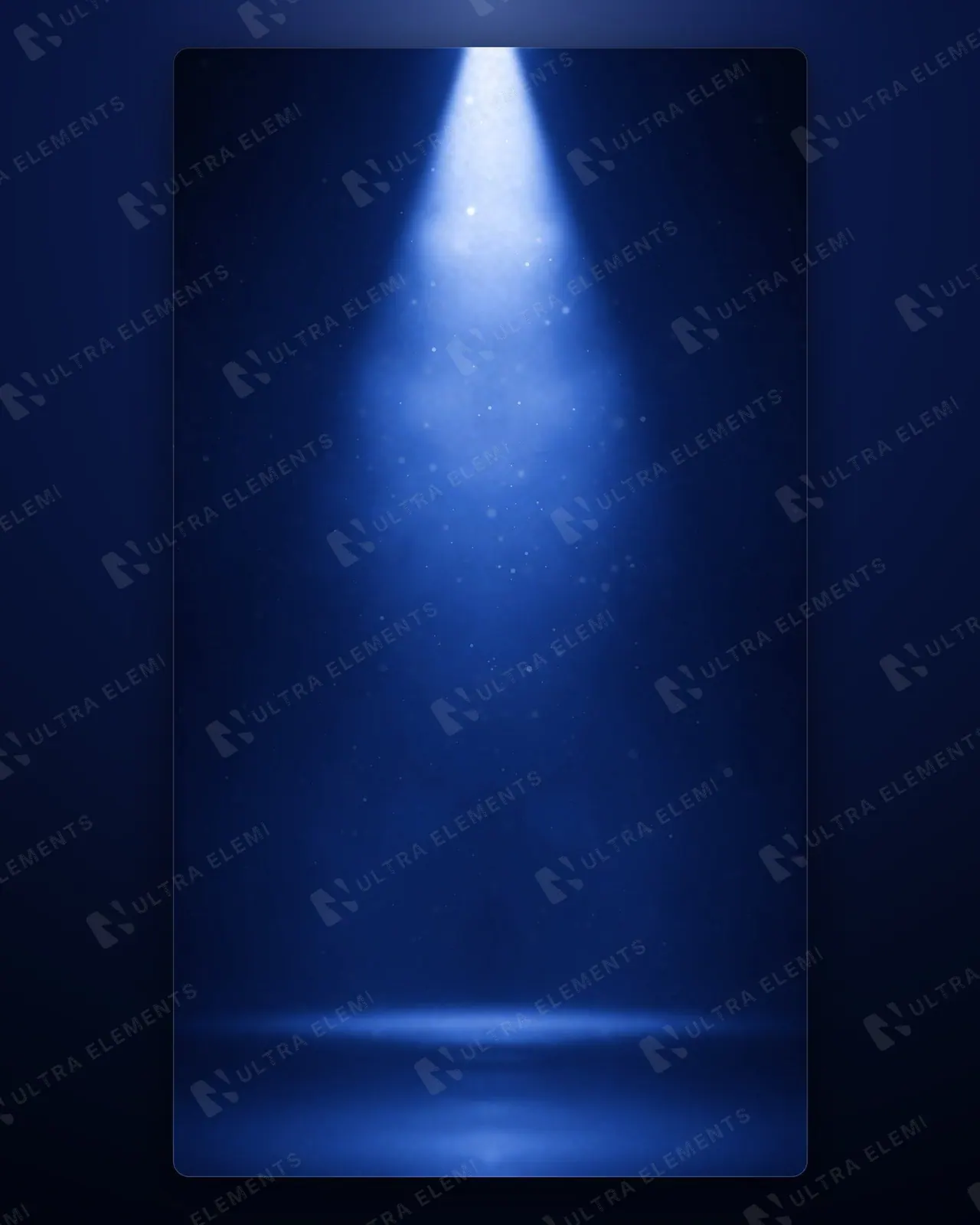 Fundo de palco azul-marinho com holofote, poeira no feixe e névoa (feed, quadrado e story) — imagem 1 de 3