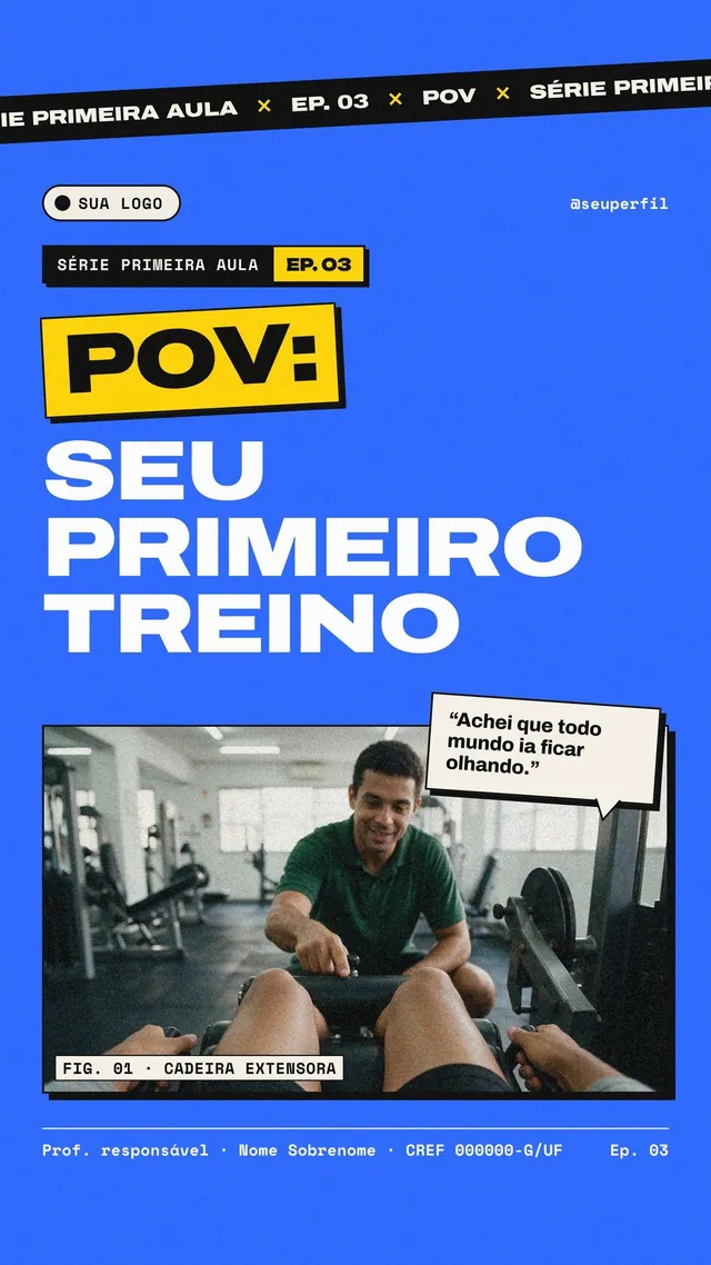 Capa de Reels de academia Série Primeira Aula Ep. 03: POV, seu primeiro treino