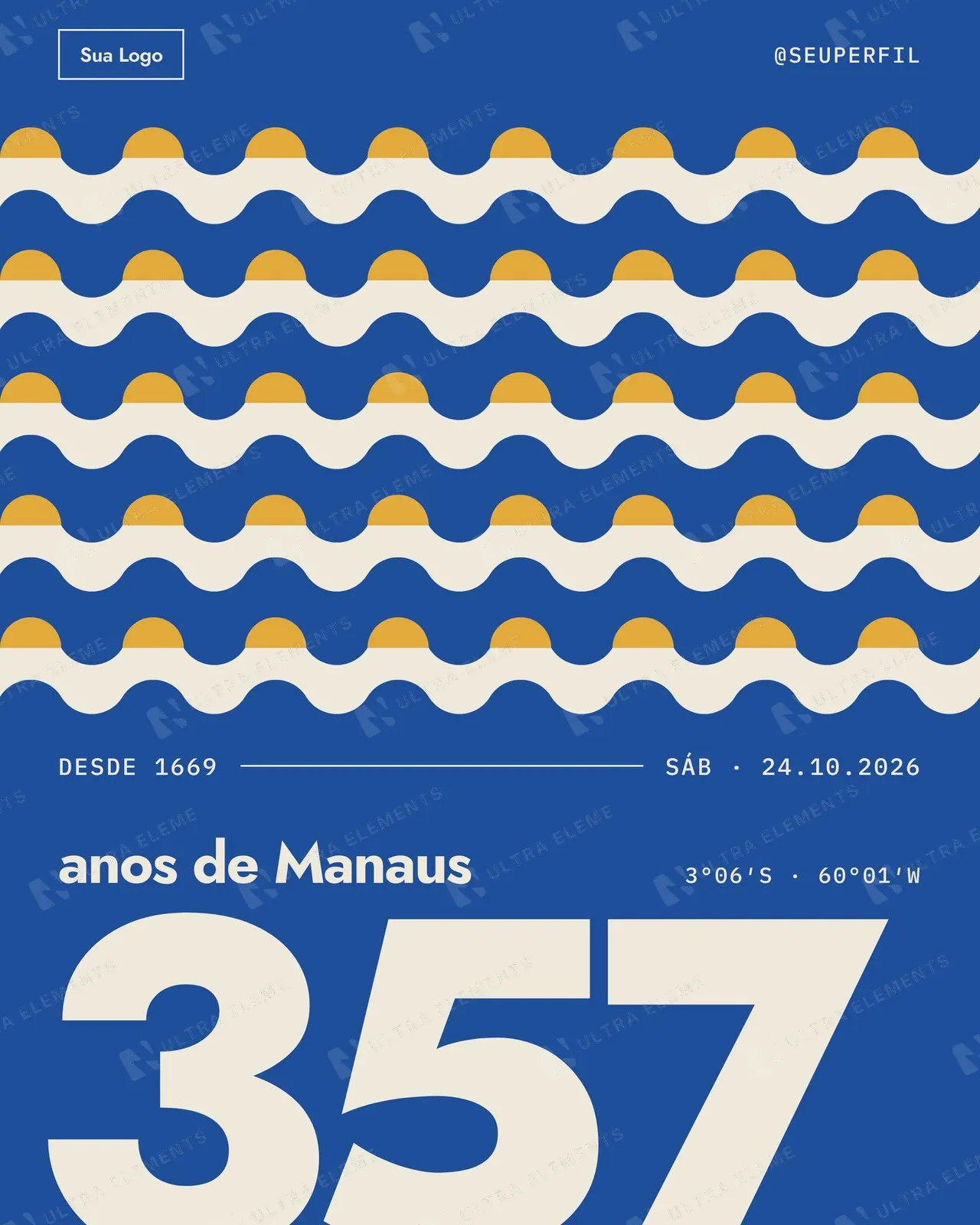 Post Aniversário de cidade: idade de 3 dígitos com módulo de ondas e cúpula (exemplo Manaus 357 anos)