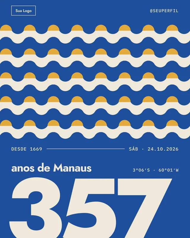 Post Aniversário de cidade: idade de 3 dígitos com módulo de ondas e cúpula (exemplo Manaus 357 anos)