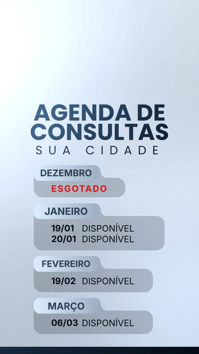Story Agenda de Consultas azul-acinzentado: meses com vagas disponíveis e esgotado
