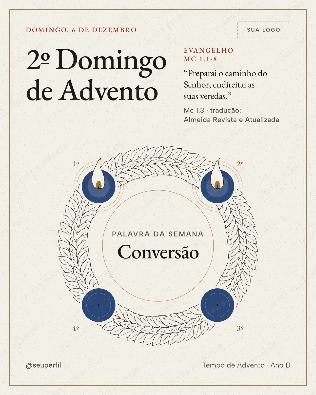 Post 2º Domingo de Advento (luterana): 2 velas azuis acesas, Conversão e Mc 1.3 — imagem 1 de 2