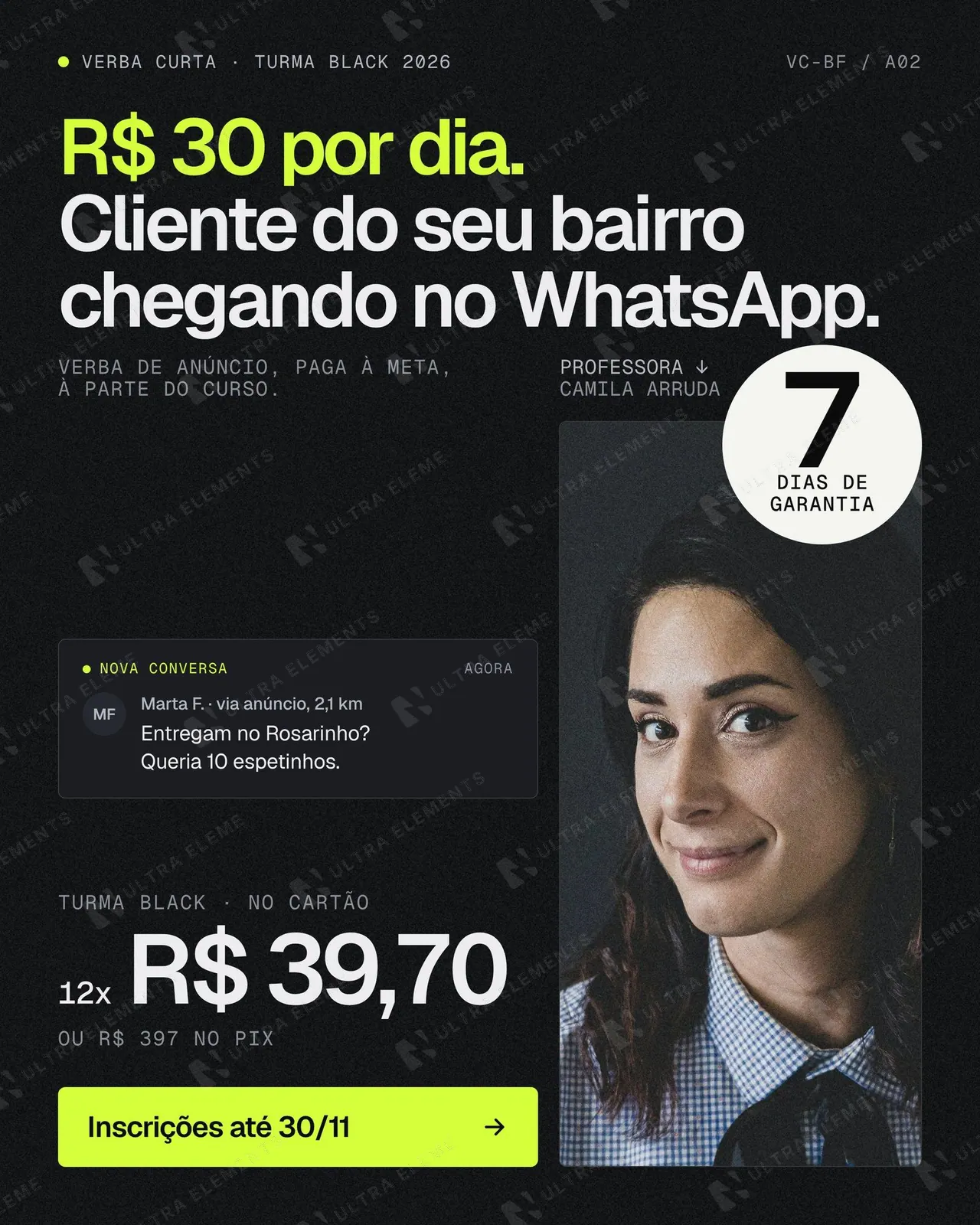 Post Black Friday para curso online: oferta com foto da professora (feed)