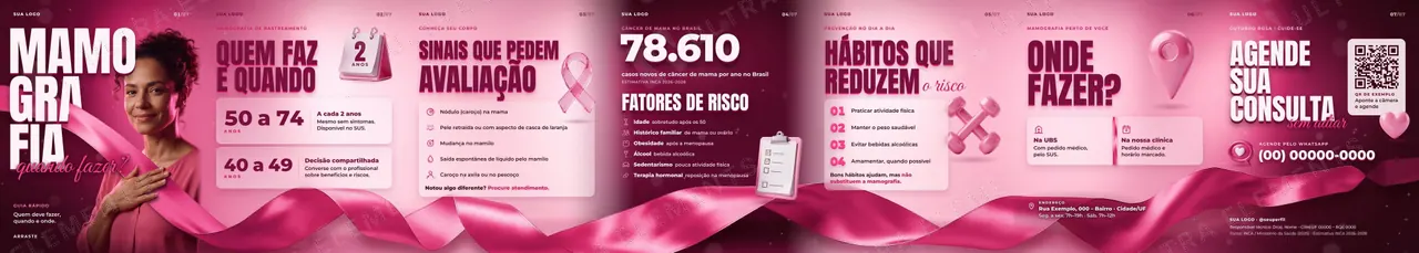 Carrossel Outubro Rosa "Mamografia: quando fazer?" com fita de cetim 3D contínua em 7 slides — imagem 1 de 10