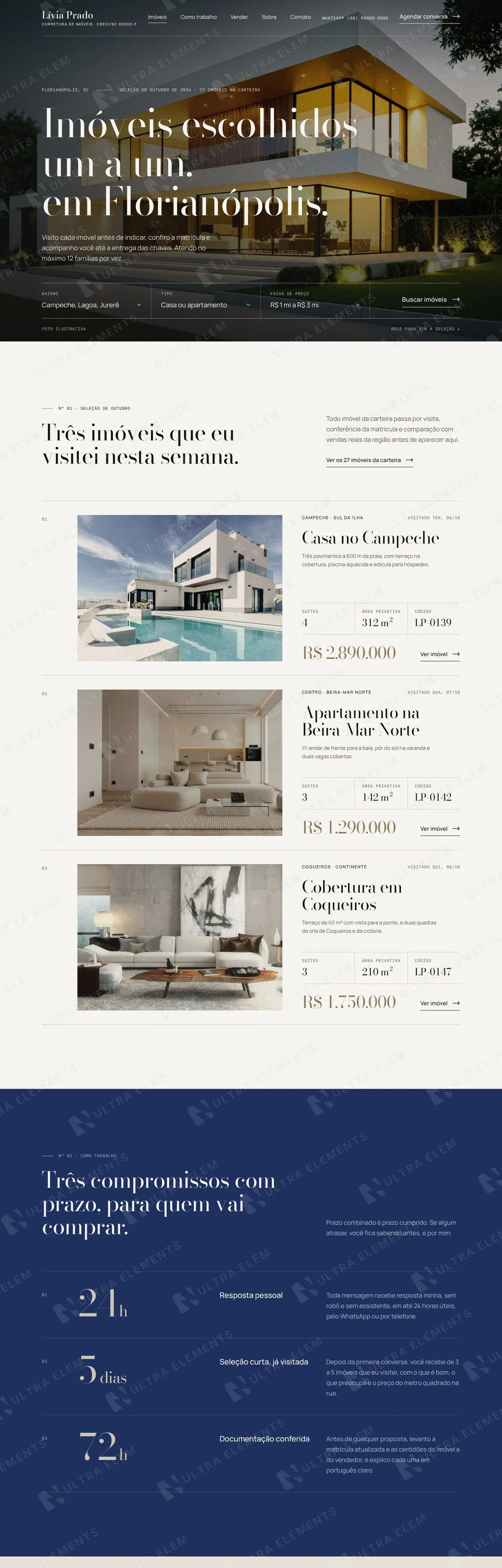 Site completo para corretora de imóveis: Home, página do imóvel e Sobre/Contato (luxo minimal) — imagem 1 de 12