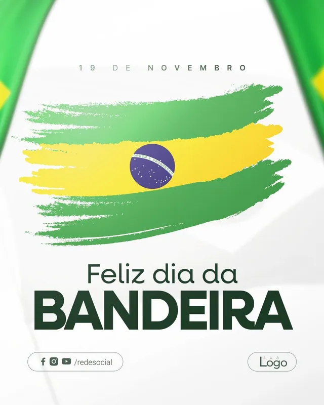 Post Dia da Bandeira: pincelada verde e amarela em fundo claro (feed + story)