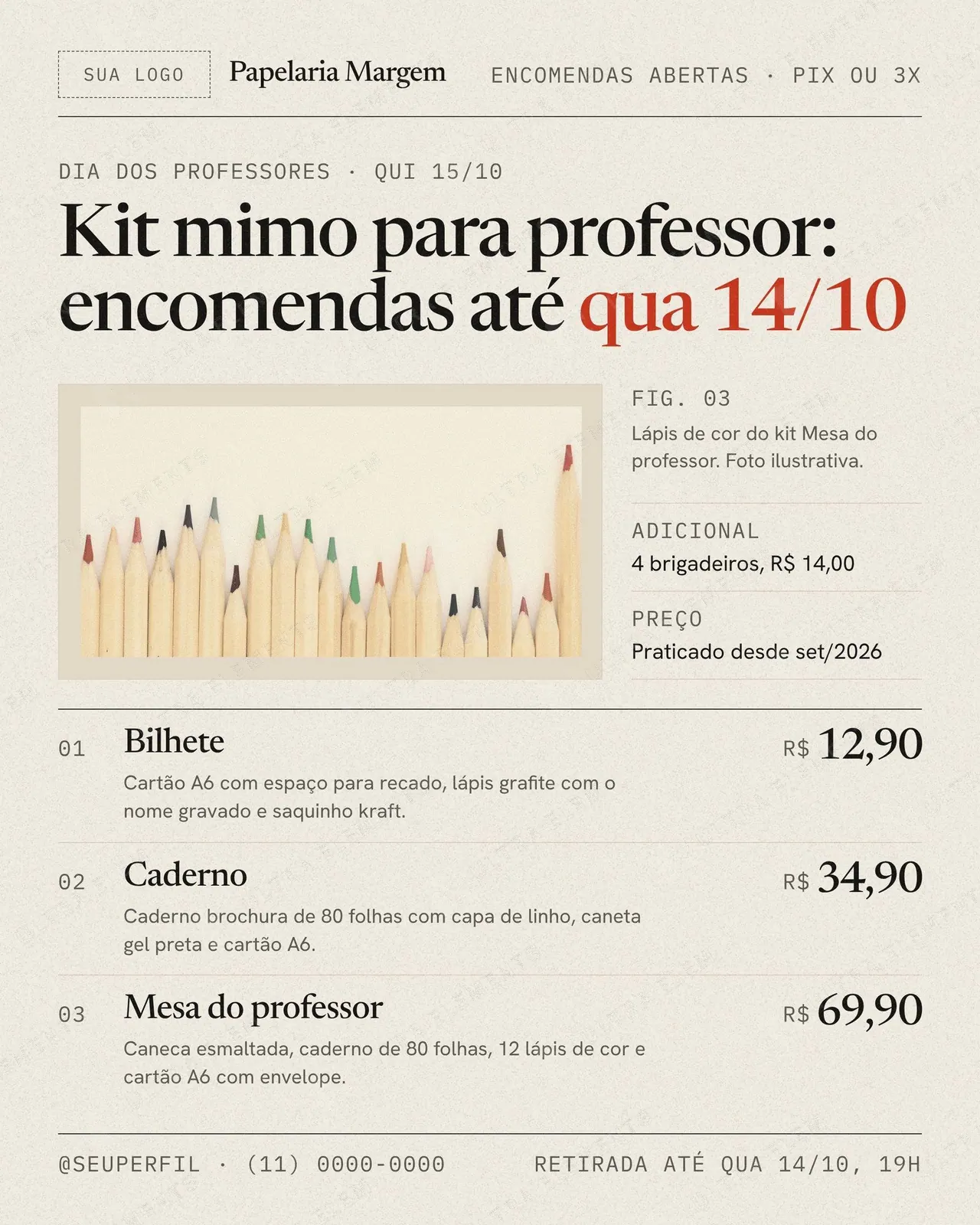 Post kit mimo para professor: papelaria ou doceria com 3 opções, preços e encomendas até 14/10 — imagem 1 de 2