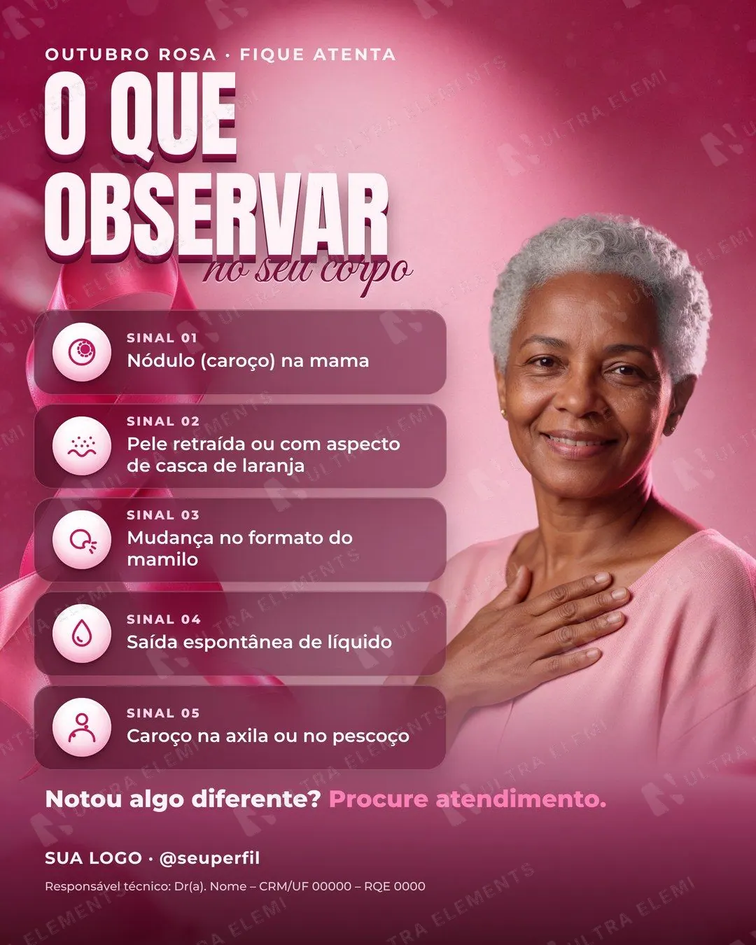Story Outubro Rosa "Fique atenta aos sinais": capa com prancheta 3D e enquete, 5 sinais em cards de vidro e luvas de boxe — imagem 1 de 7
