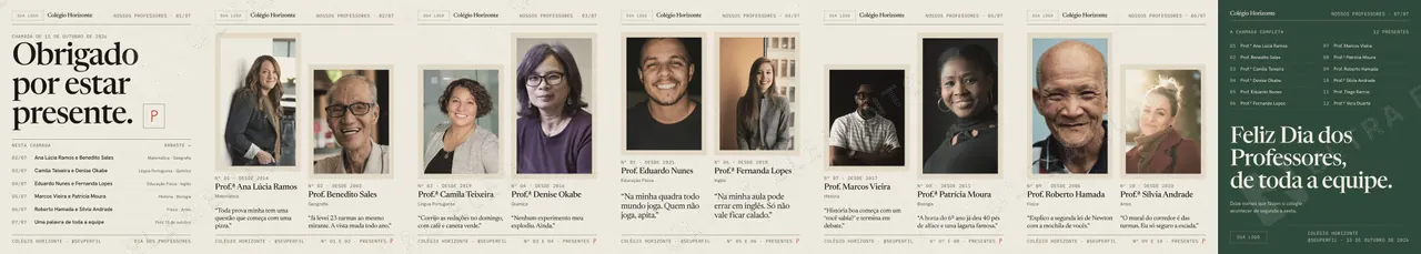 Carrossel Dia dos Professores: nossos professores com foto, disciplina e frase (7 slides) — imagem 1 de 9
