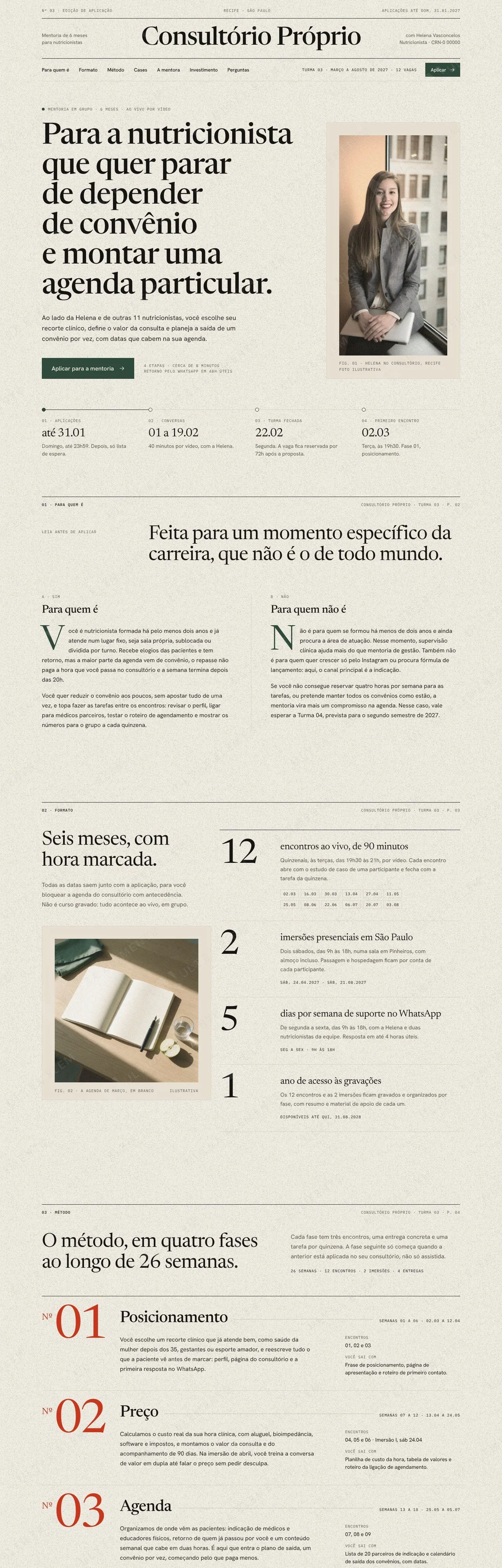 LP de mentoria high-ticket com aplicação em etapas para nutricionistas (estilo revista) — imagem 1 de 9