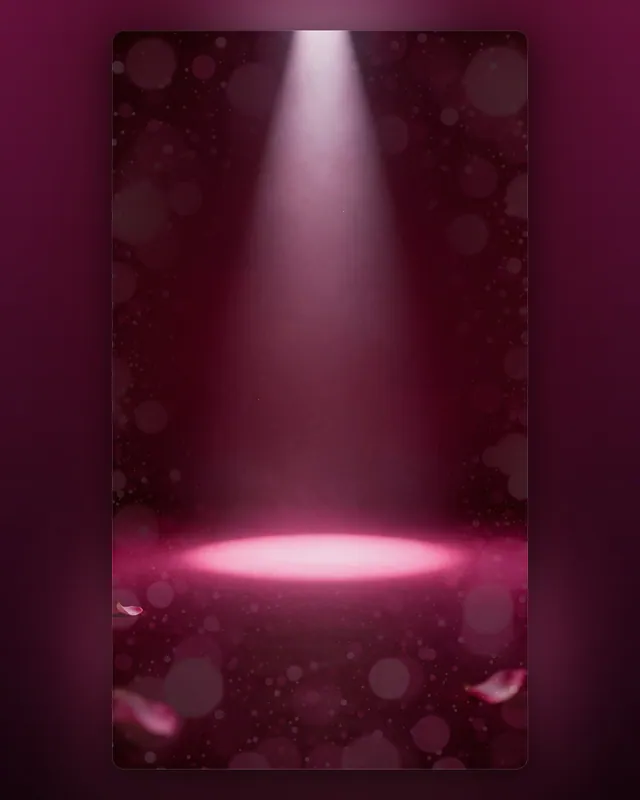 Fundo de palco vinho com feixe de spot, névoa e pétalas (story e feed)