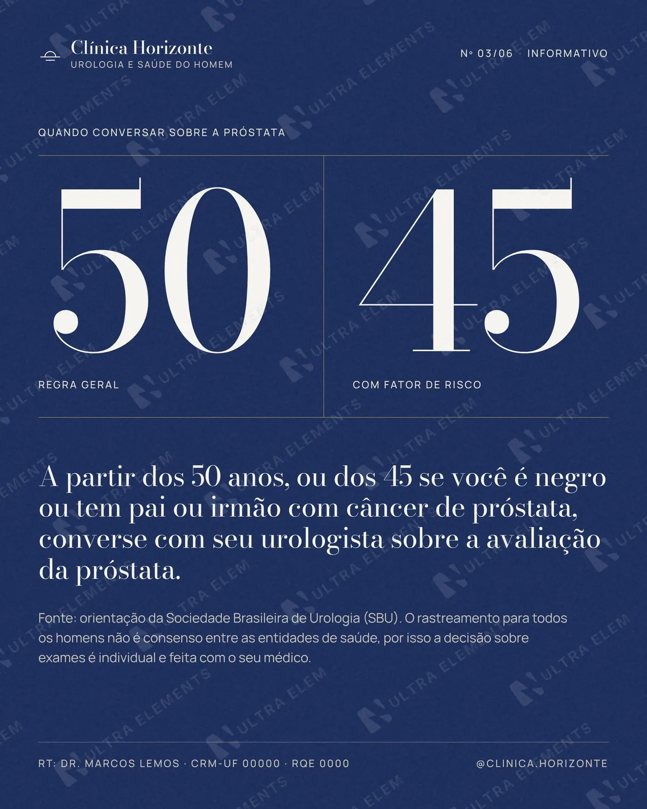 Post Novembro Azul informativo: conversa sobre a próstata aos 50 e aos 45 anos (feed)