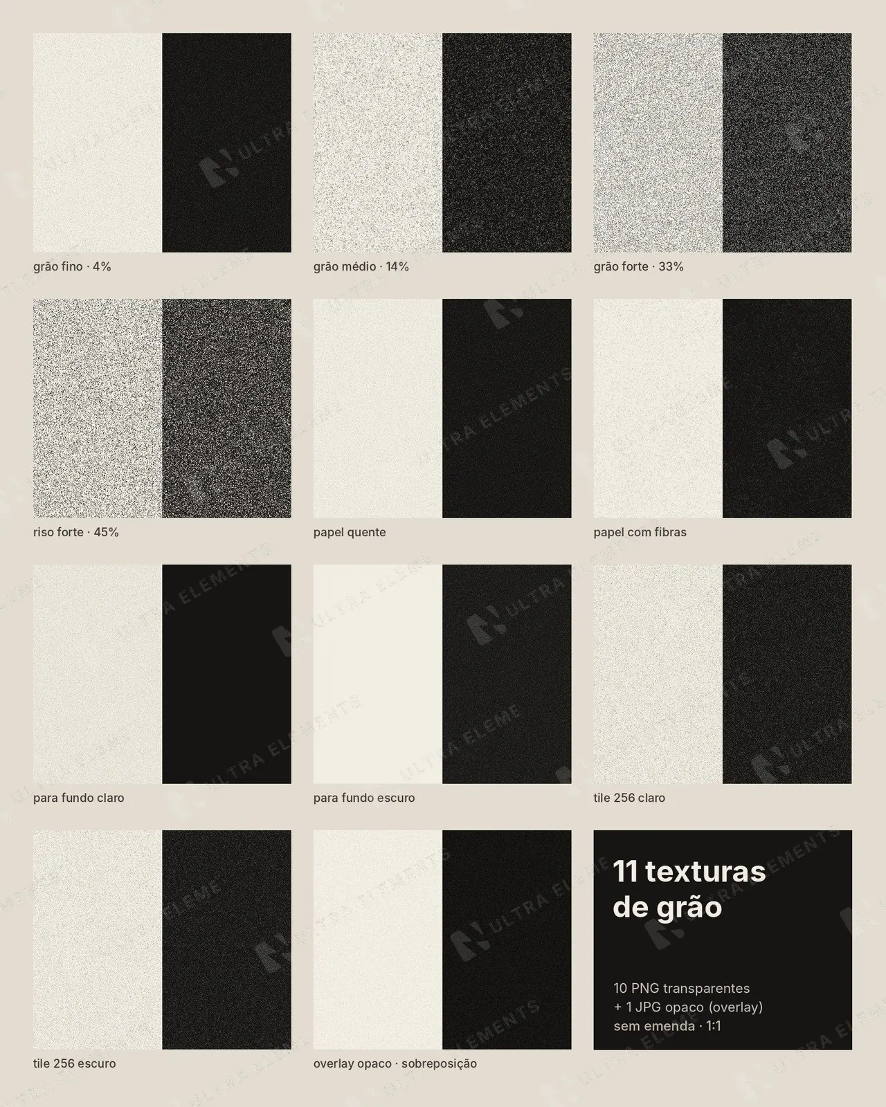 Texturas de grão e ruído em PNG transparente: fino, médio, forte, papel quente e papel com fibras — imagem 1 de 3