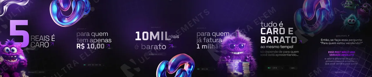 Carrossel “Caro ou barato?”: precificação para designers com monstrinhos 3D (6 slides) — imagem 1 de 7