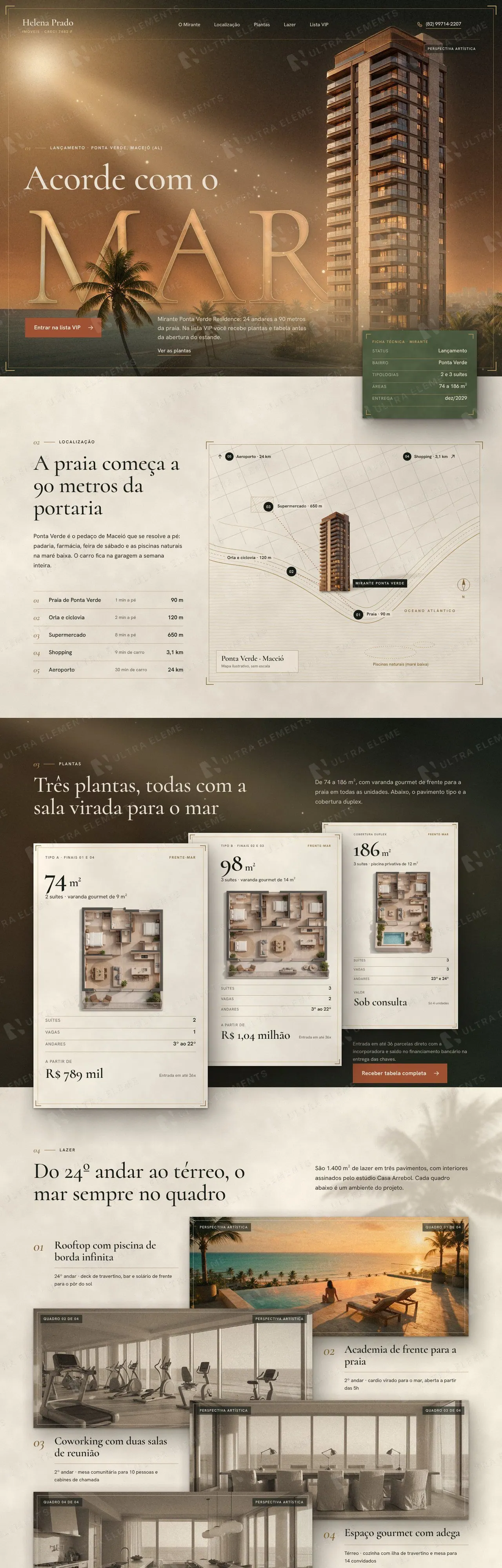 Landing page para corretora de imóveis com lançamento frente-mar, plantas e cadastro VIP (desktop e mobile) — imagem 1 de 8