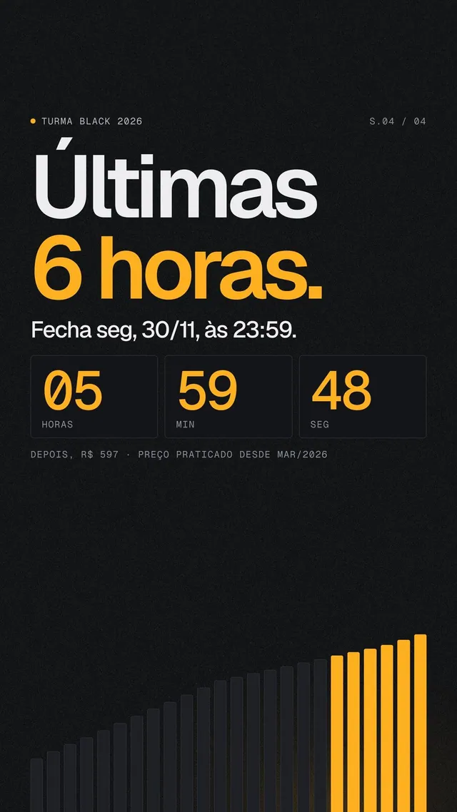 Story Black Friday para curso online: últimas 6 horas em âmbar com barras