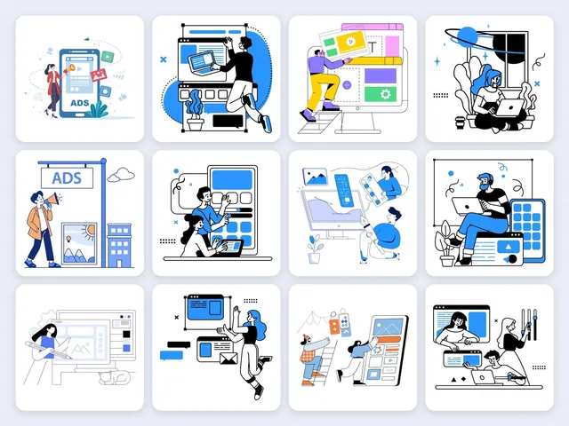 Pack com 17 ilustrações vetoriais de pessoas, design e tecnologia (SVG + PNG)