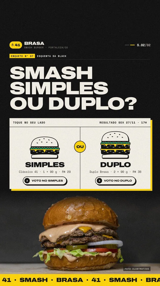 Story enquete de hamburgueria: smash simples ou duplo?