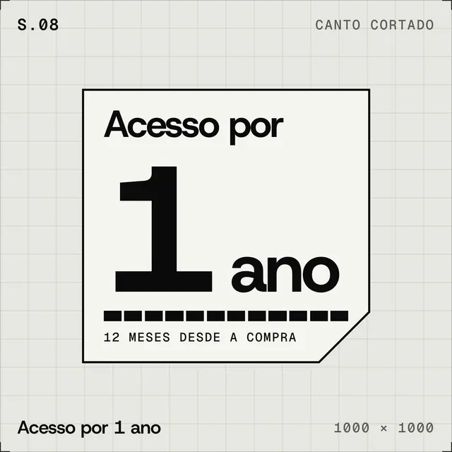 Selo plano Acesso por 1 ano: canto cortado com régua de 12 meses