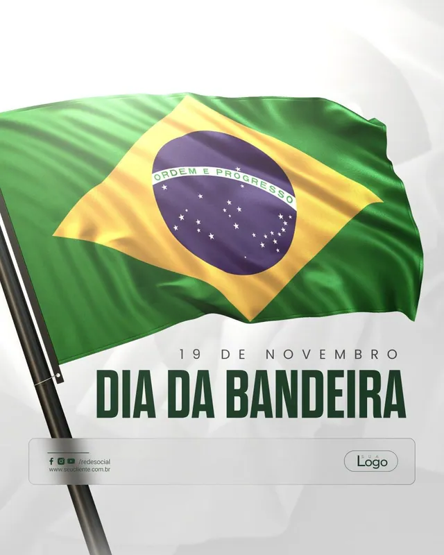Post Dia da Bandeira: bandeira no mastro em fundo claro (feed + story)