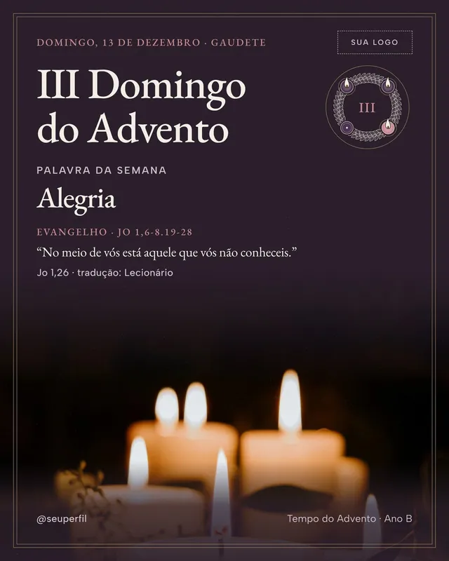 Post e story III Domingo do Advento (Gaudete) com foto: velas brancas e eucalipto