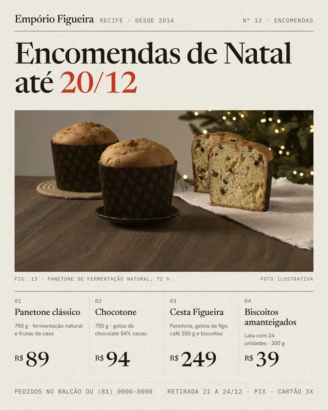 Post Encomendas de Natal: cardápio de panetones com preços (feed)