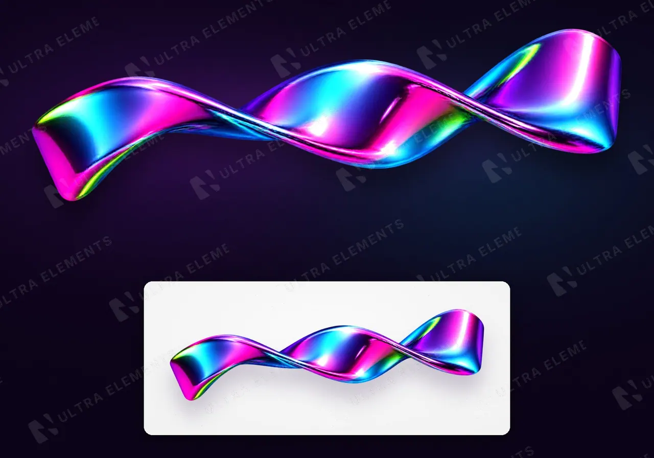 Fita 3D de cromo líquido iridescente em PNG: magenta, ciano e violeta — imagem 1 de 3