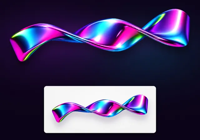 Fita 3D de cromo líquido iridescente em PNG: magenta, ciano e violeta