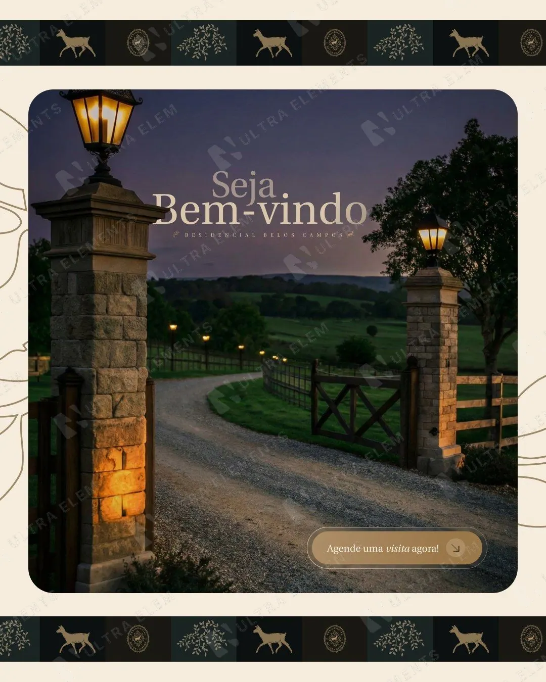 Post imobiliária de alto padrão: Seja bem-vindo com portal iluminado (feed)