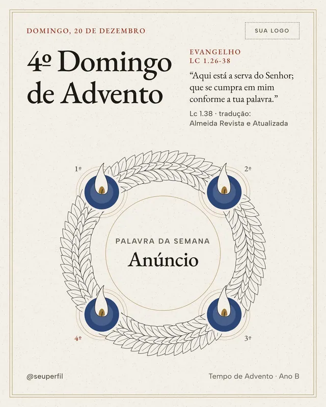 Post 4º Domingo de Advento (luterana): 4 velas azuis acesas, Anúncio e Lc 1.38