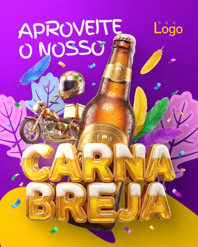 Post Carnaval delivery de cerveja roxo: Carna Breja "Aproveite o nosso" com folhagens (feed)
